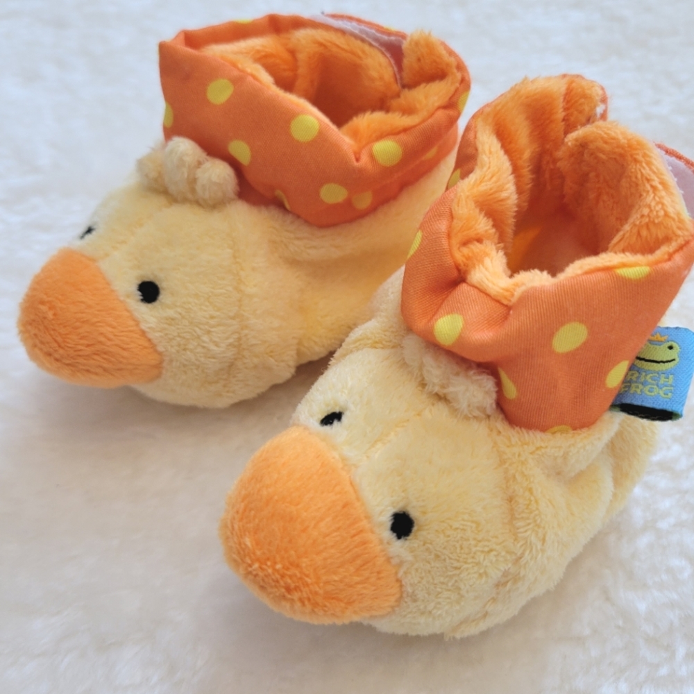 Rich Frog Yellow Duck Rattle Baby Booties | 0-6M